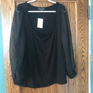 Square Neck Mesh Sleeve Blouse